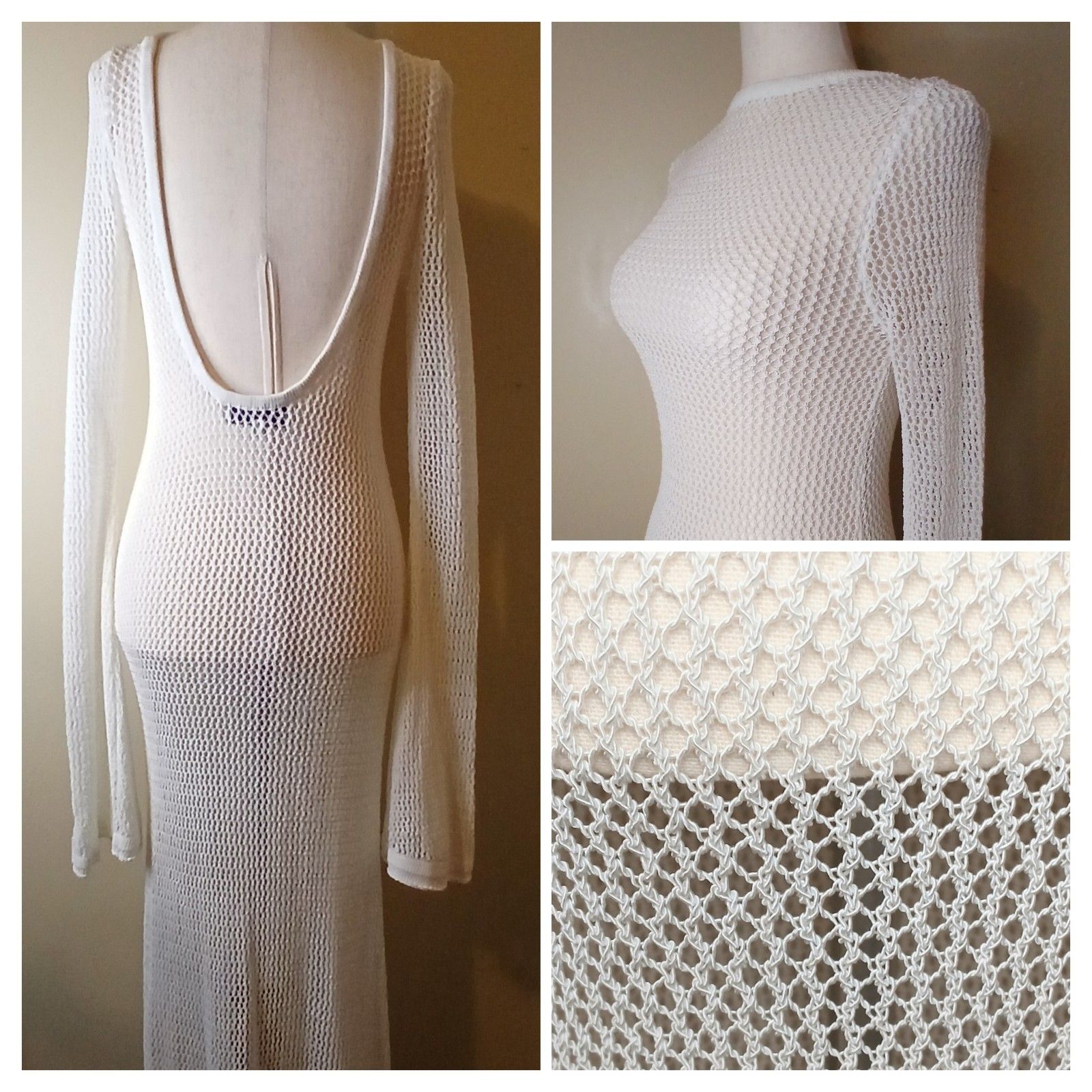 One Mile Savannah Maxi Dress Xs White/ Ivory Crochet Cover-Up Scoop Back $209